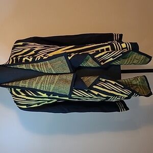 CARMEN MARC VALVO Open Front Cardigan, Black and Yellow, Size Large